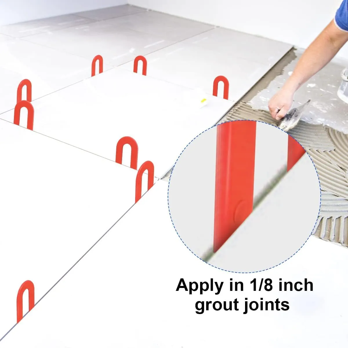 DGSL Tile Leveling System Tile Spacers 1/8 Inch, 1000 pieces Horseshoe Shim U Shape Plastic Tile Leveling Clips for Various Types of Tile Leveling (Red)