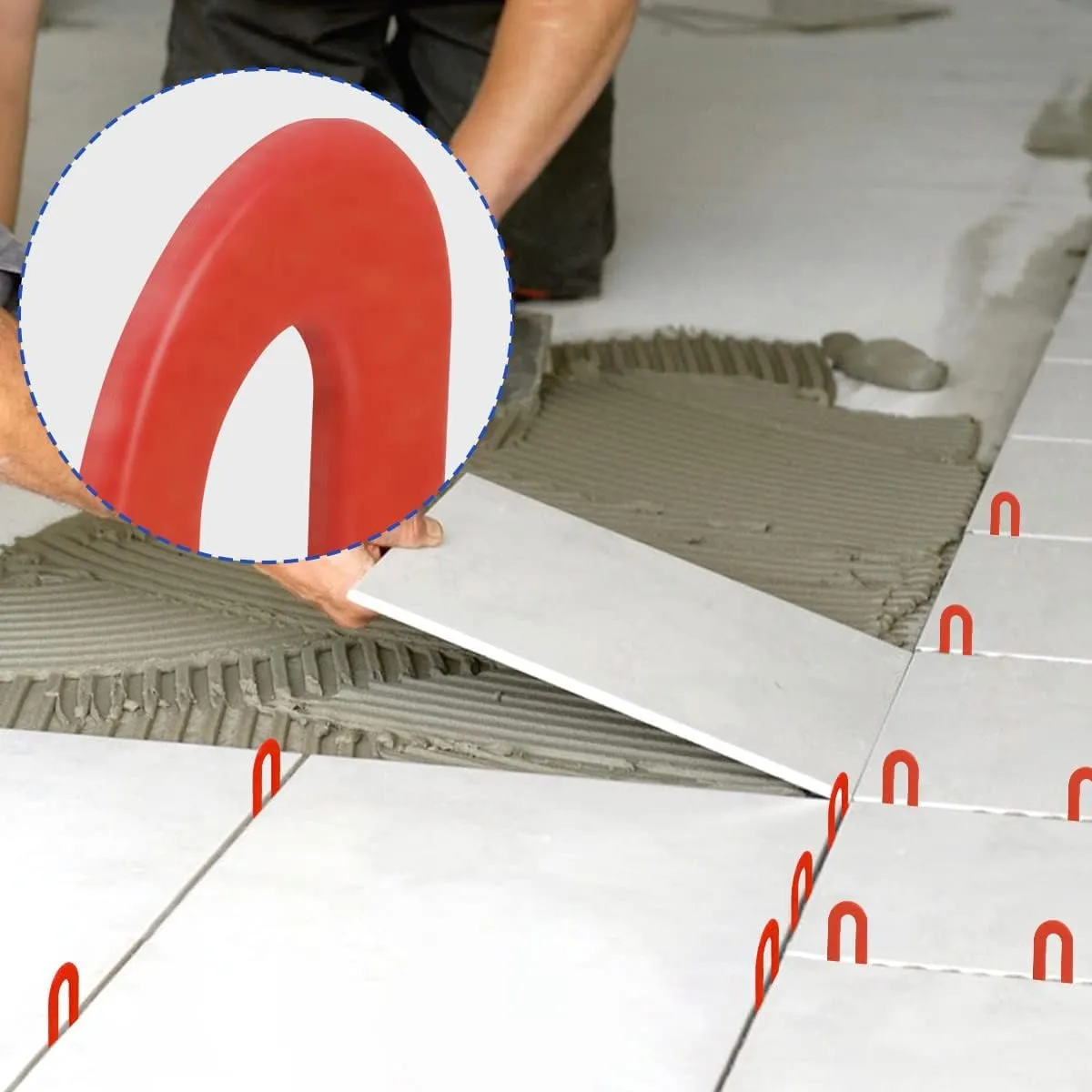 DGSL Tile Leveling System Tile Spacers 1/8 Inch, 1000 pieces Horseshoe Shim U Shape Plastic Tile Leveling Clips for Various Types of Tile Leveling (Red)