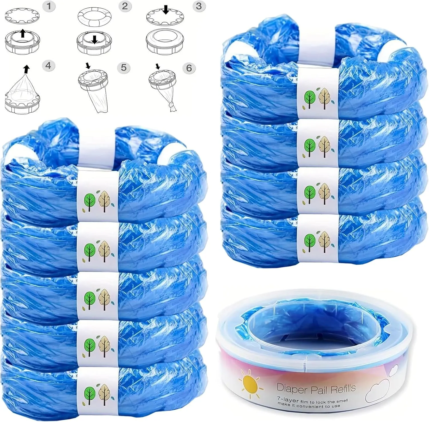 Diaper Pail Refills Bags Compatible with Diaper Genie Pails Diaper Pails Refills - (Pack of 9) (CL01ZHY)