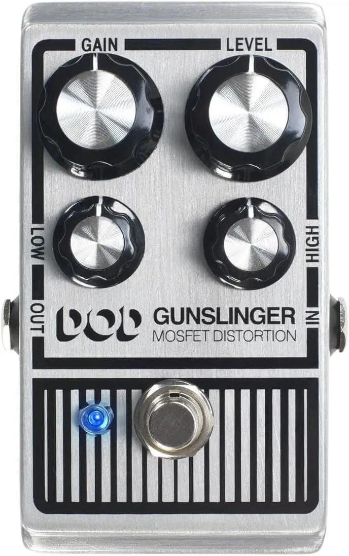 Digitech DOD-GUNSLINGER MOSFET Distortion Pedal with a Pair of R-Angle Patch Cable