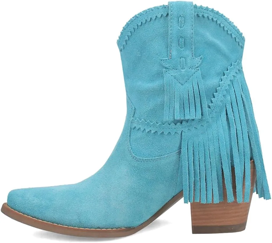 Dingo Womens Fandango Fringe Snip Toe Pull On Casual Boots Ankle High Heel 3" & Up - Black