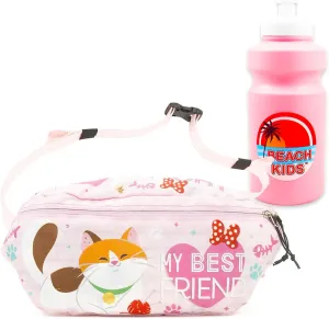 Disney Cats Fanny Pack for Kids - Bundle with Belt Bag with Dual Zippers Featuring Aristocats, Big Hero 6 Mochi, Cinderella Lucifer, More Plus Water Bottle | Disney Cats Waist Bag for Kids