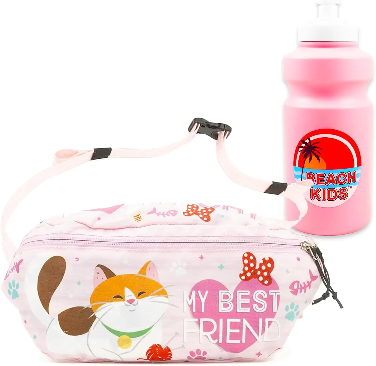 Disney Cats Fanny Pack for Kids - Bundle with Belt Bag with Dual Zippers Featuring Aristocats, Big Hero 6 Mochi, Cinderella Lucifer, More Plus Water Bottle | Disney Cats Waist Bag for Kids