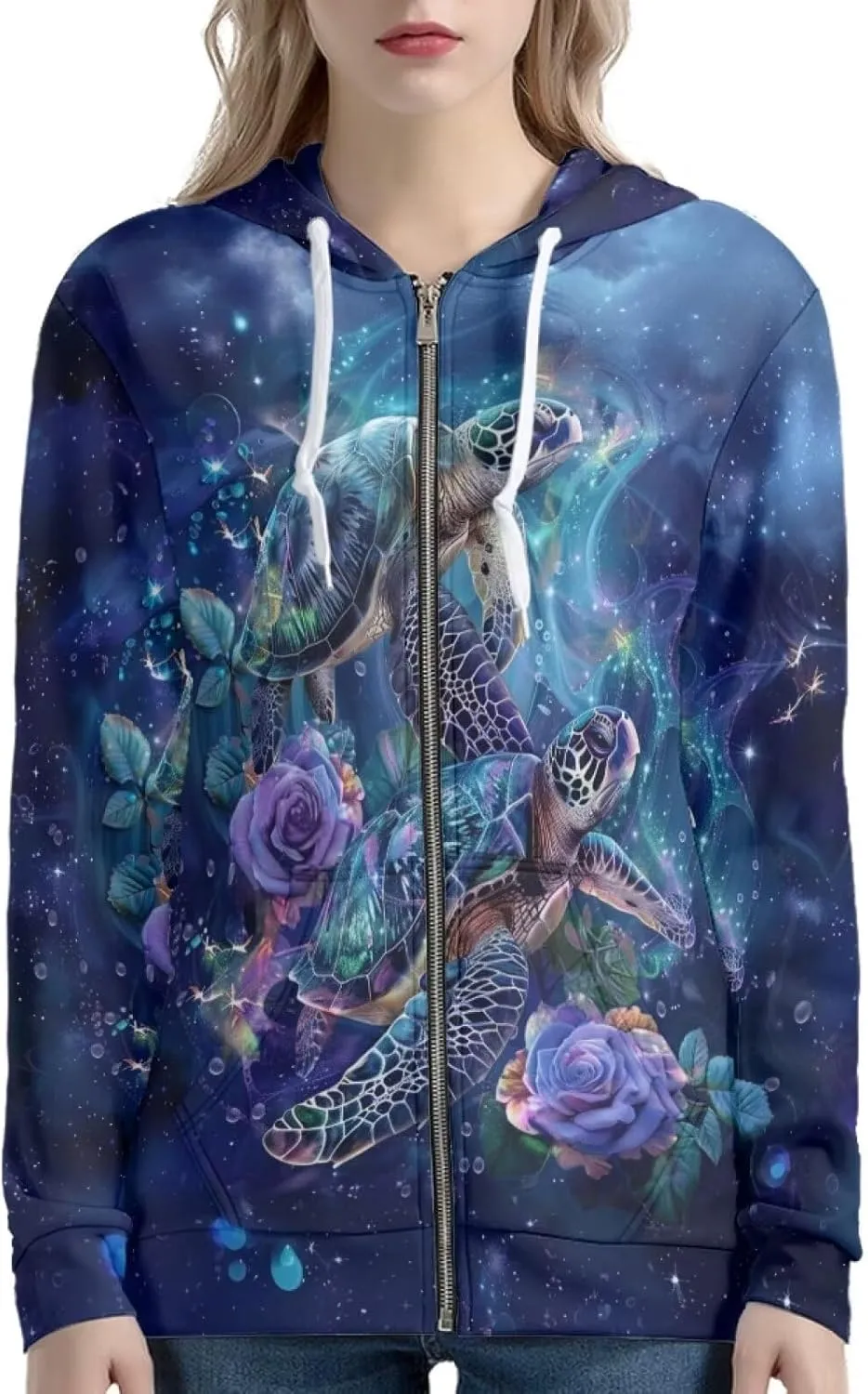 DISNIMO Zip Up Hoodie Women Long Sleeve Drawstring Sweatshirt Jackets Streetwear