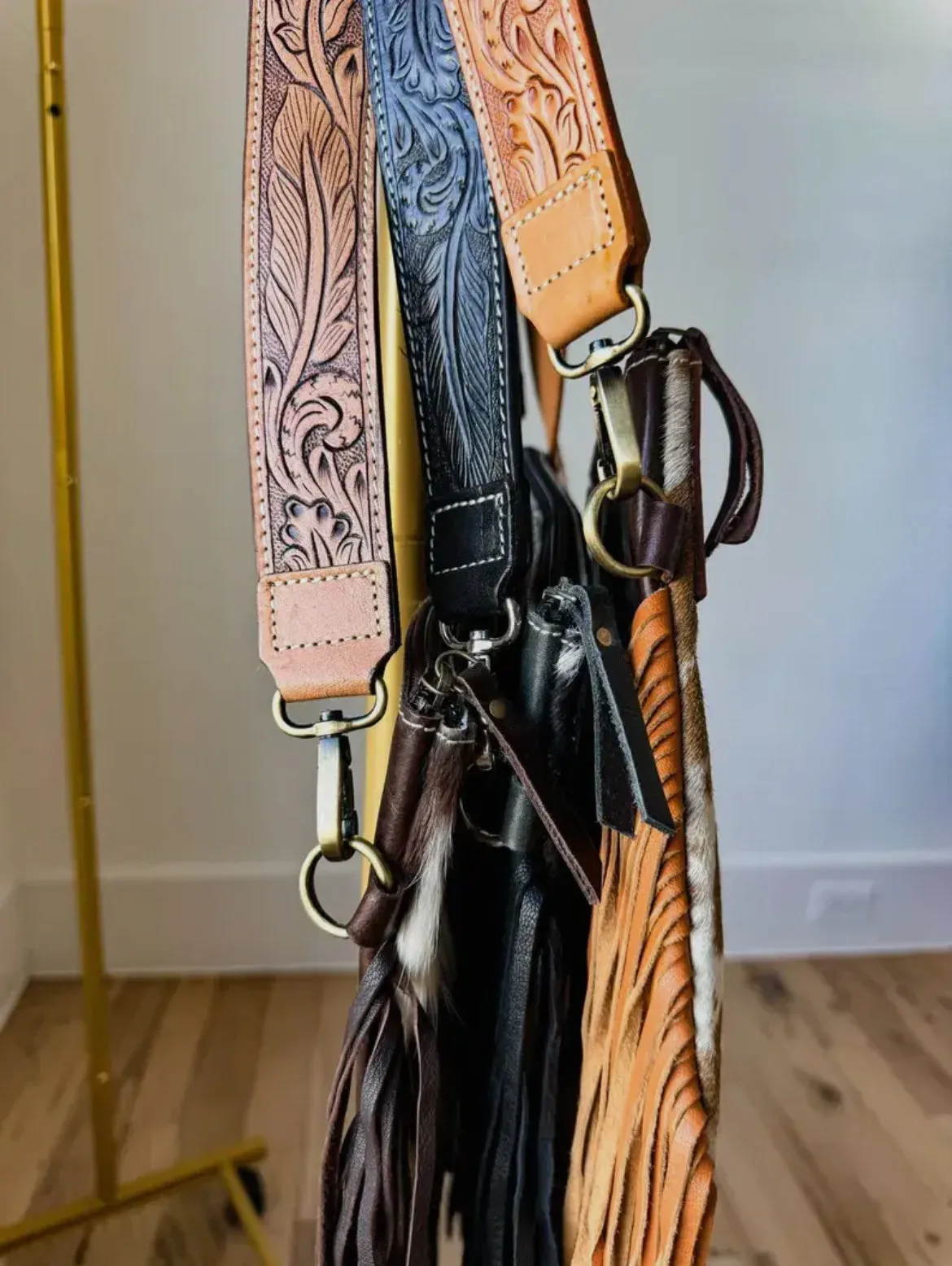 Dixie Black Crossbody Cowhide Western Tooled Leather Fringe Purse