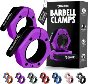 DMoose Fitness Barbell Clips 2" (Pair) - Quick Release Olympic Barbell Clamps & Collars with Anti Slip TPR Lining for Secure Weightlifting & Powerlifting - Weight Clips for Bars at Home or Gym