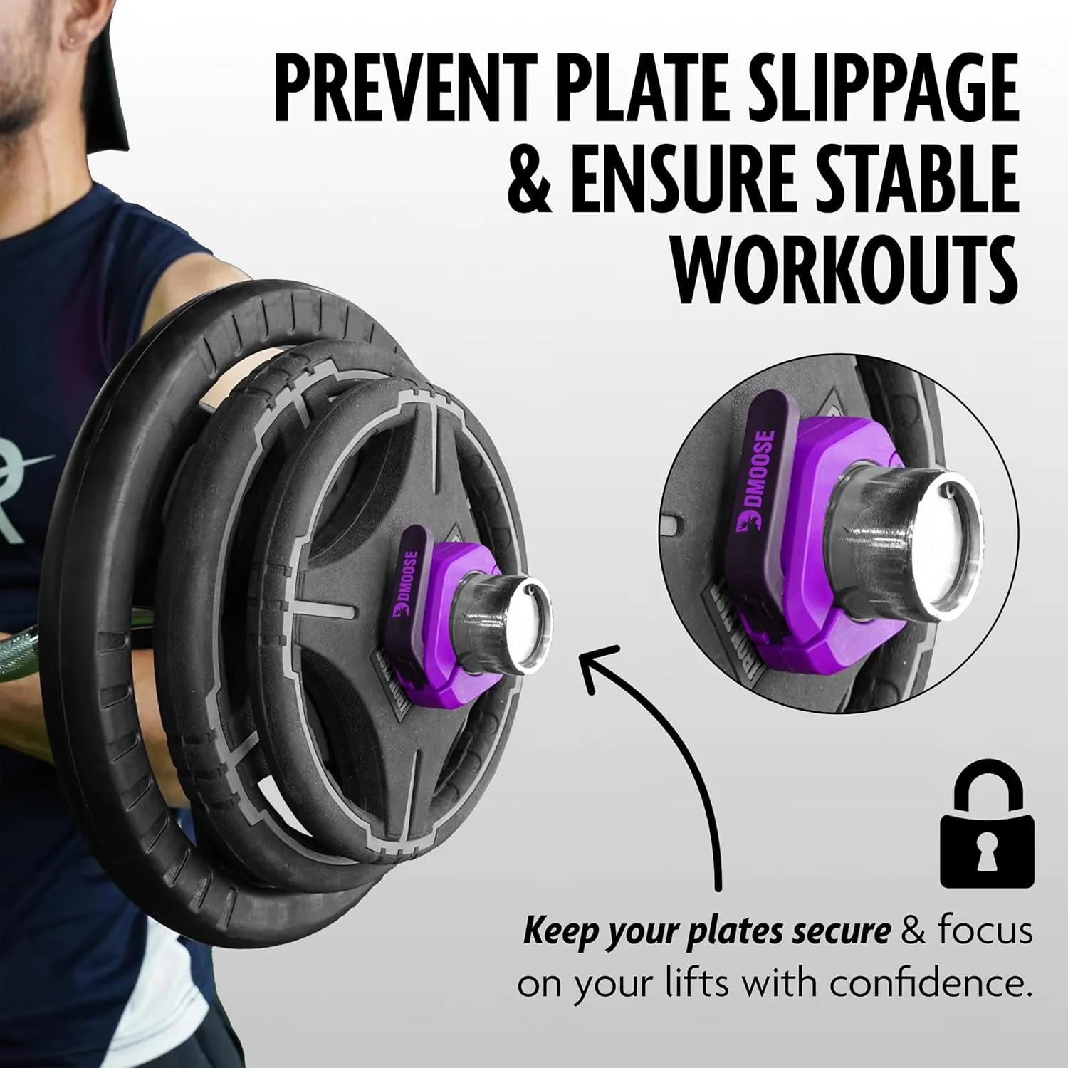 DMoose Fitness Barbell Clips 2" (Pair) - Quick Release Olympic Barbell Clamps & Collars with Anti Slip TPR Lining for Secure Weightlifting & Powerlifting - Weight Clips for Bars at Home or Gym