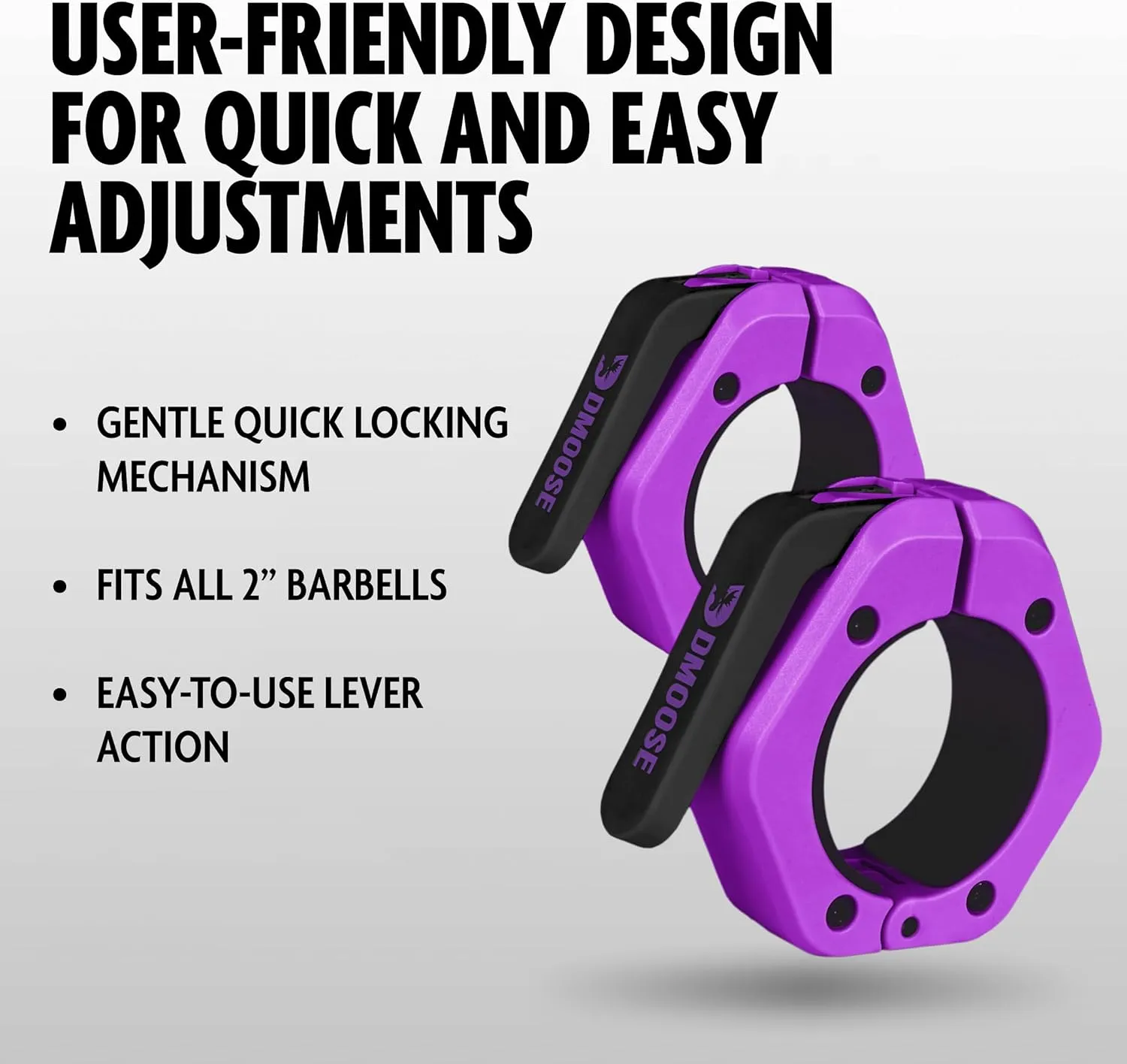 DMoose Fitness Barbell Clips 2" (Pair) - Quick Release Olympic Barbell Clamps & Collars with Anti Slip TPR Lining for Secure Weightlifting & Powerlifting - Weight Clips for Bars at Home or Gym