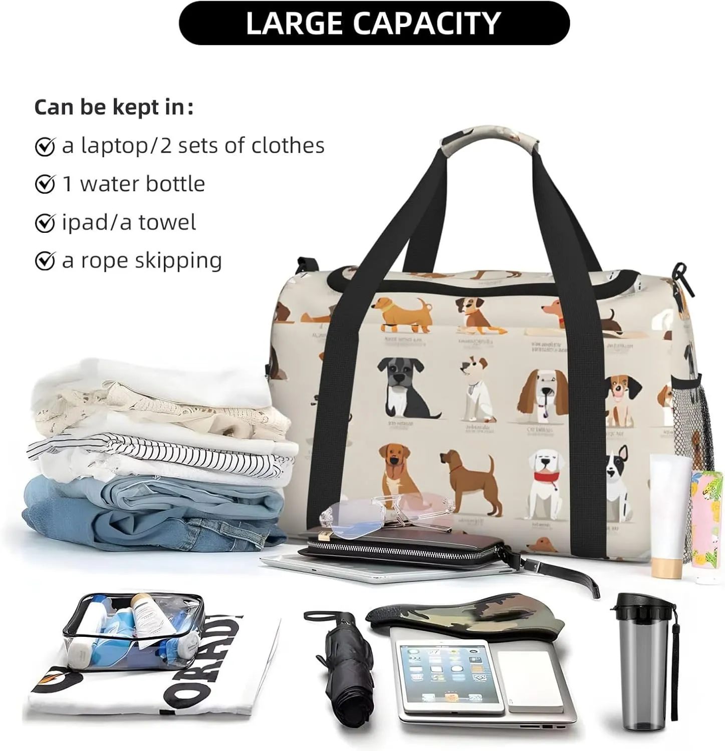 Dog Breed Durable Portable Crossbody Travel Bag, A Good Companion For Long-Distance Travel