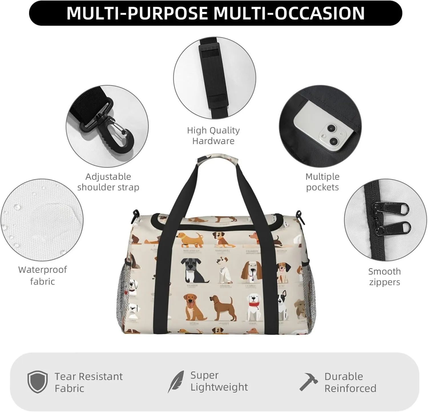 Dog Breed Durable Portable Crossbody Travel Bag, A Good Companion For Long-Distance Travel