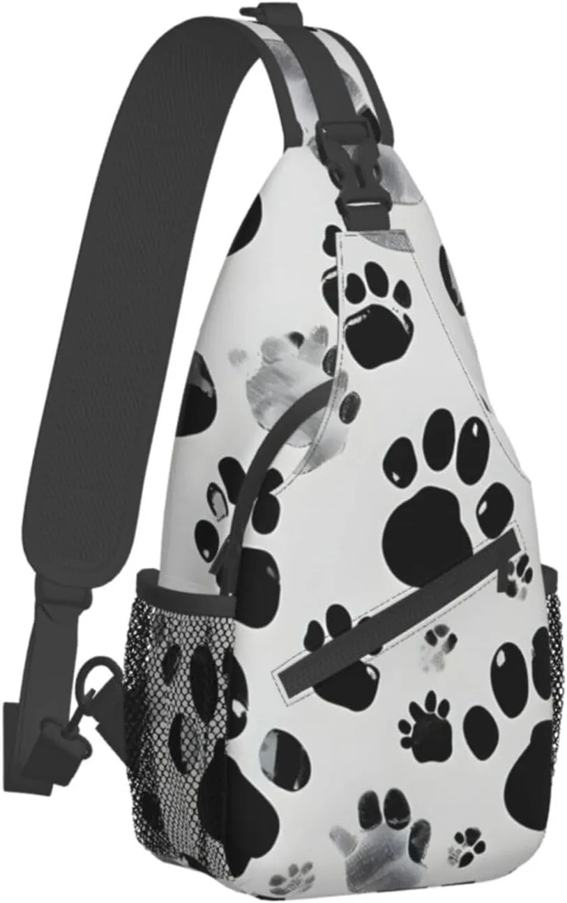 Dog Paw Pattern Print Sling Backpack, Sling Bag, Crossbody Chest Bag Daypack, for Hiking Travel