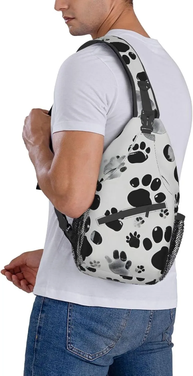 Dog Paw Pattern Print Sling Backpack, Sling Bag, Crossbody Chest Bag Daypack, for Hiking Travel