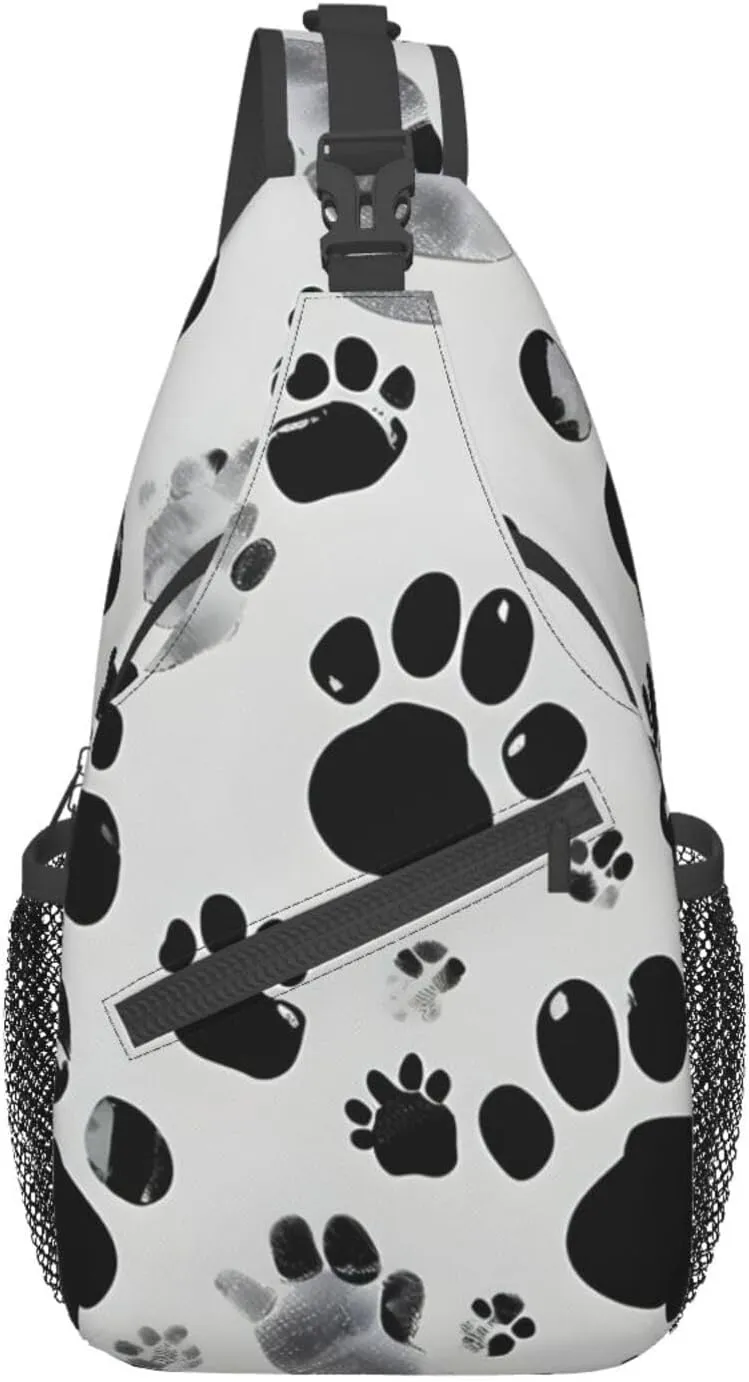 Dog Paw Pattern Print Sling Backpack, Sling Bag, Crossbody Chest Bag Daypack, for Hiking Travel
