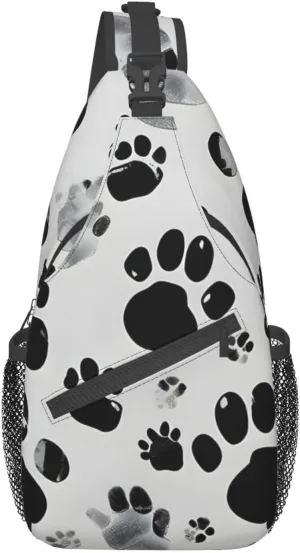 Dog Paw Pattern Print Sling Backpack, Sling Bag, Crossbody Chest Bag Daypack, for Hiking Travel