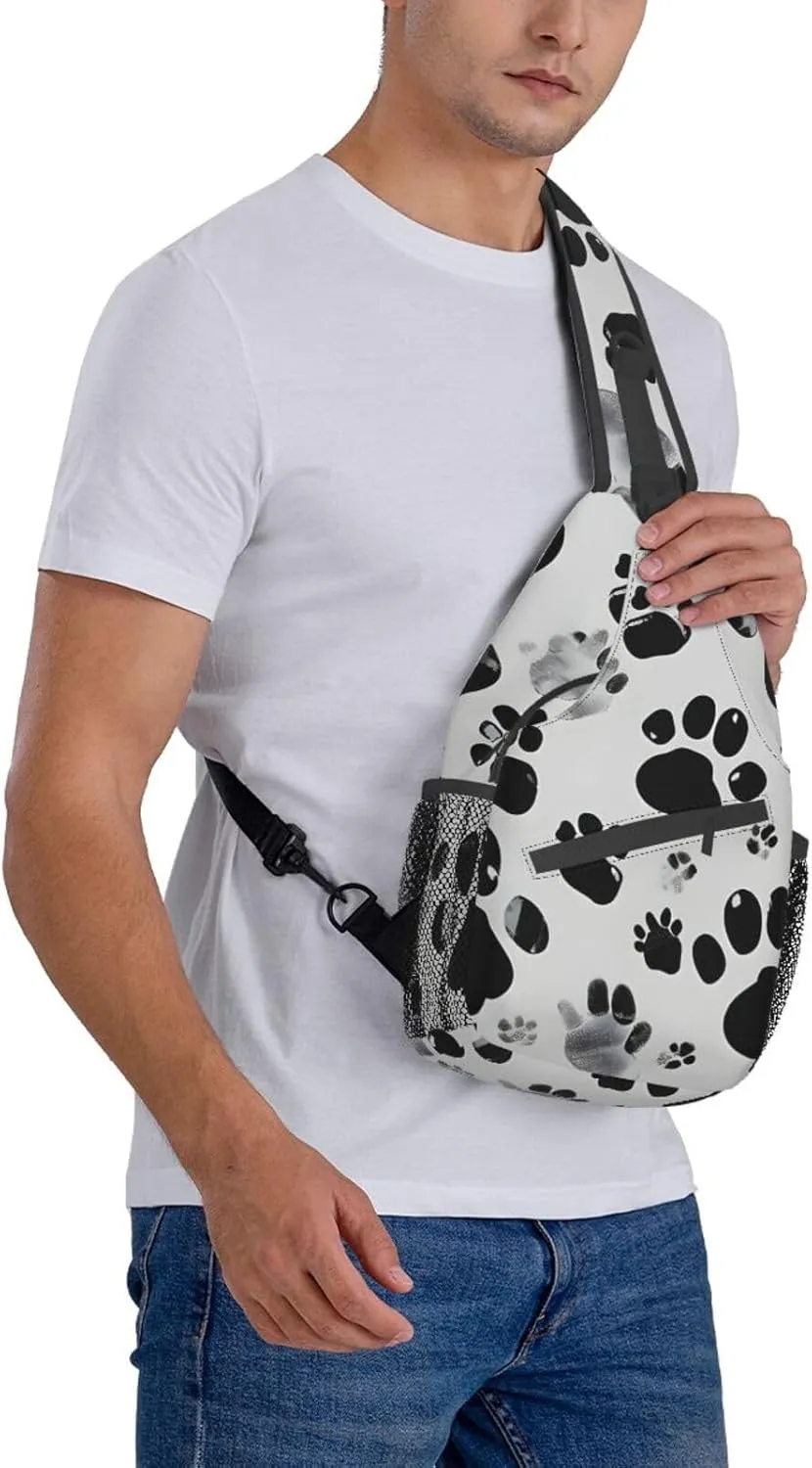 Dog Paw Pattern Print Sling Backpack, Sling Bag, Crossbody Chest Bag Daypack, for Hiking Travel