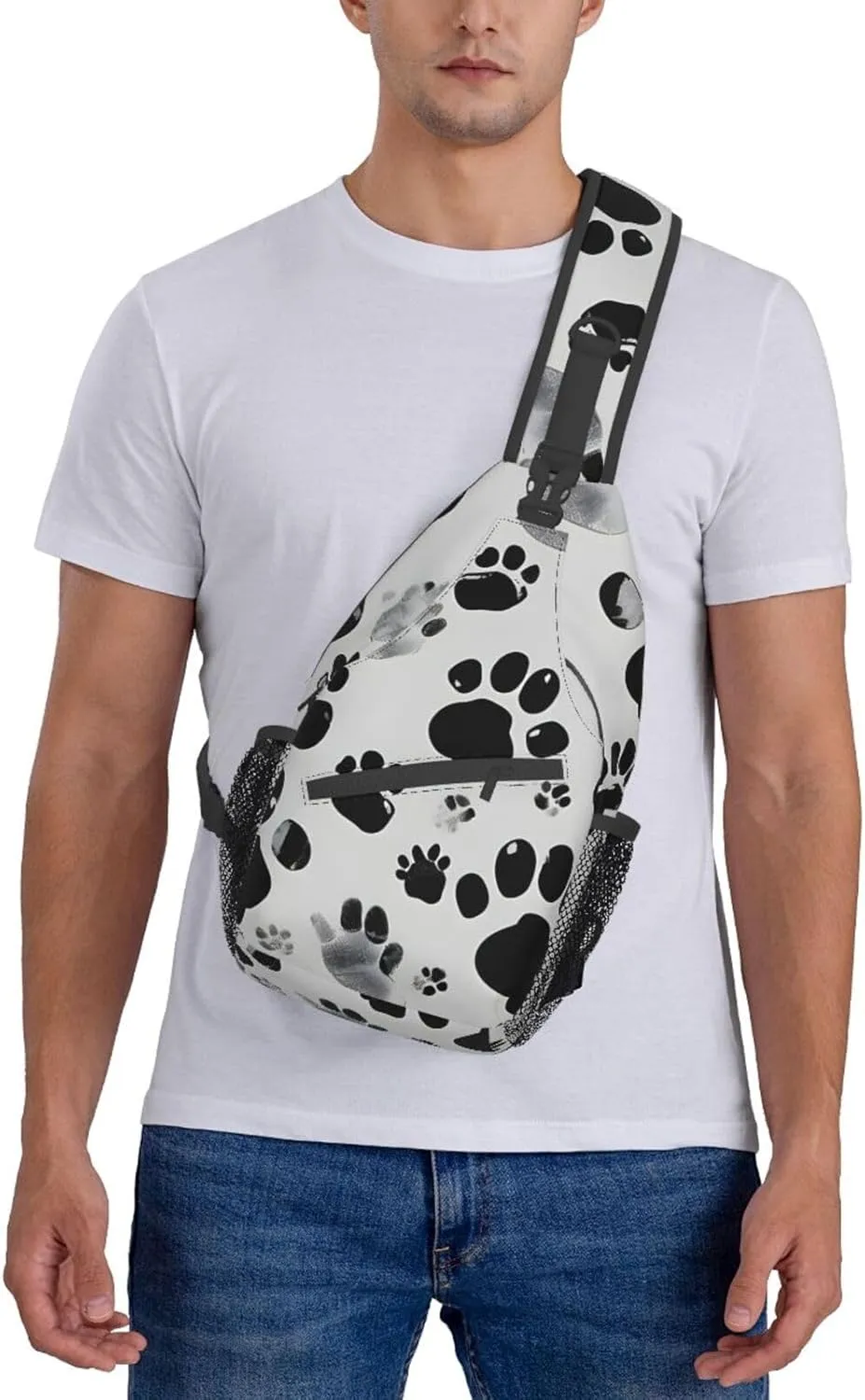 Dog Paw Pattern Print Sling Backpack, Sling Bag, Crossbody Chest Bag Daypack, for Hiking Travel