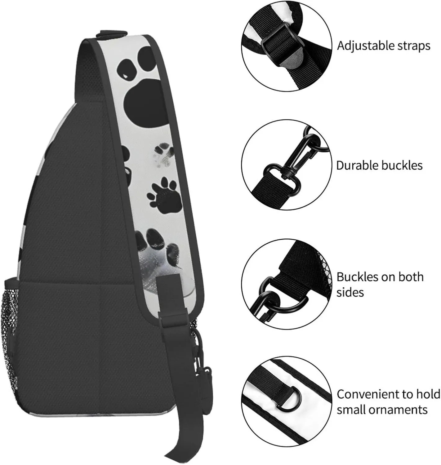 Dog Paw Pattern Print Sling Backpack, Sling Bag, Crossbody Chest Bag Daypack, for Hiking Travel