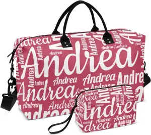 DOMIKING Viva Magenta Red Personalized Duffel Bag Foldable Weekender Bag Overnight Bags for Women Men Custom Sport Gym Bag with Toiletry Bag for Trip Gym Business, 2 Pcs