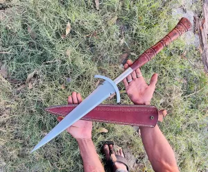 Double Edge Viking Sword, 30 inch Custom Handmde Sahrp Madievl Sword, Carbon Steel Blade, Free Leather Sheath