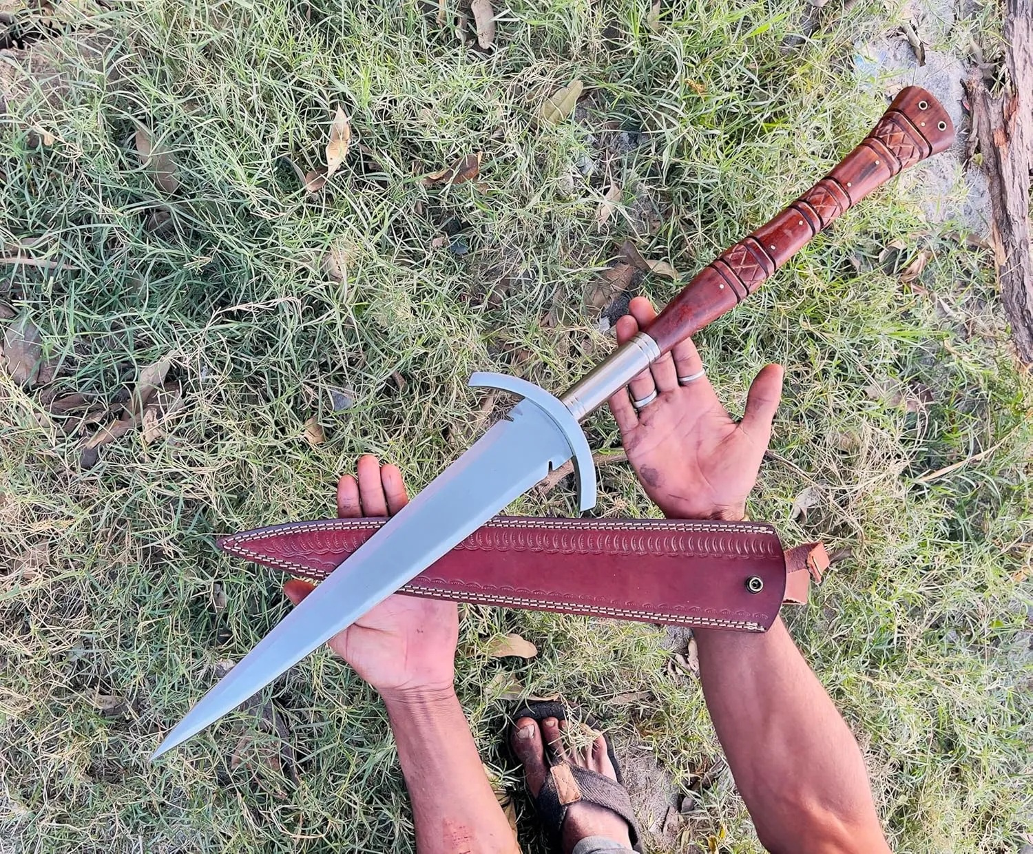 Double Edge Viking Sword, 30 inch Custom Handmde Sahrp Madievl Sword, Carbon Steel Blade, Free Leather Sheath