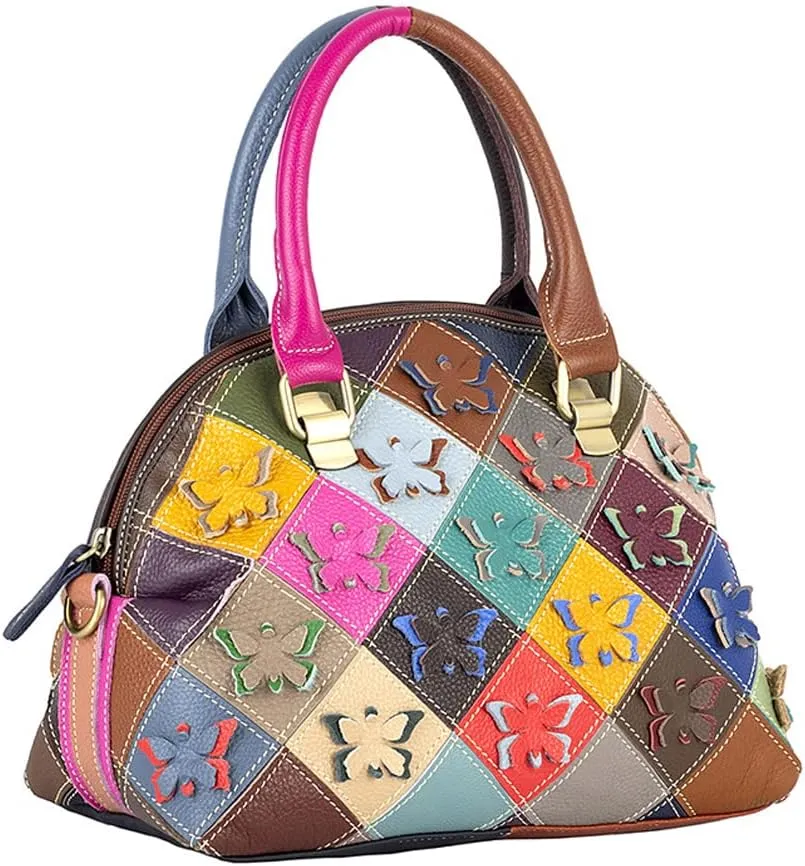 Downupodwn Dome Satchel Bag for Women Genuine Leather Top Handle Handbags Medium Tote Bags Purses Crossbody Shoulder Bag