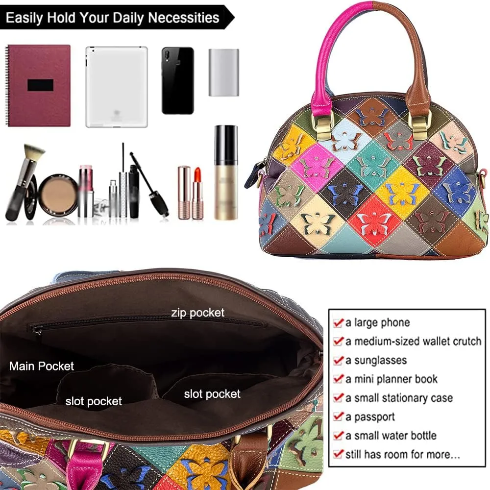 Downupodwn Dome Satchel Bag for Women Genuine Leather Top Handle Handbags Medium Tote Bags Purses Crossbody Shoulder Bag