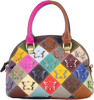 Downupodwn Dome Satchel Bag for Women Genuine Leather Top Handle Handbags Medium Tote Bags Purses Crossbody Shoulder Bag