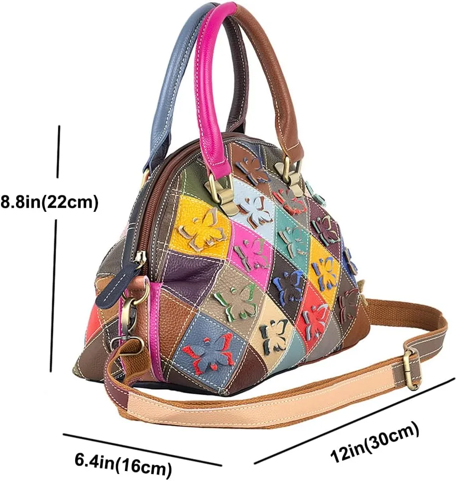 Downupodwn Dome Satchel Bag for Women Genuine Leather Top Handle Handbags Medium Tote Bags Purses Crossbody Shoulder Bag