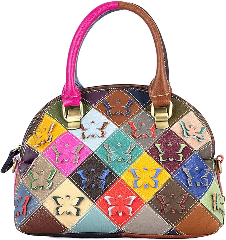 Downupodwn Dome Satchel Bag for Women Genuine Leather Top Handle Handbags Medium Tote Bags Purses Crossbody Shoulder Bag