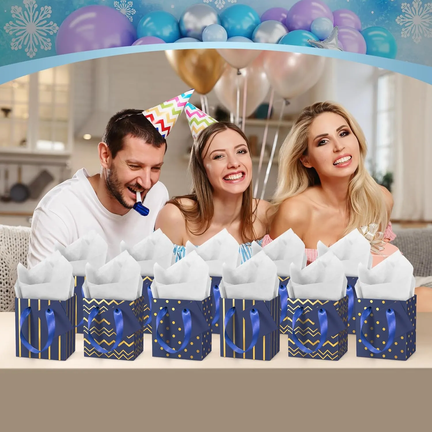 DOYIDE 30 Pcs Small Gift Bags with Handles, 4x2.75x4.5inch Mini Paper Gift Bags, Tiny Party Favor Bags with Tissue and Tag, Welcome Bags for Christmas Valentines Holidays Birthday Wedding Graduation