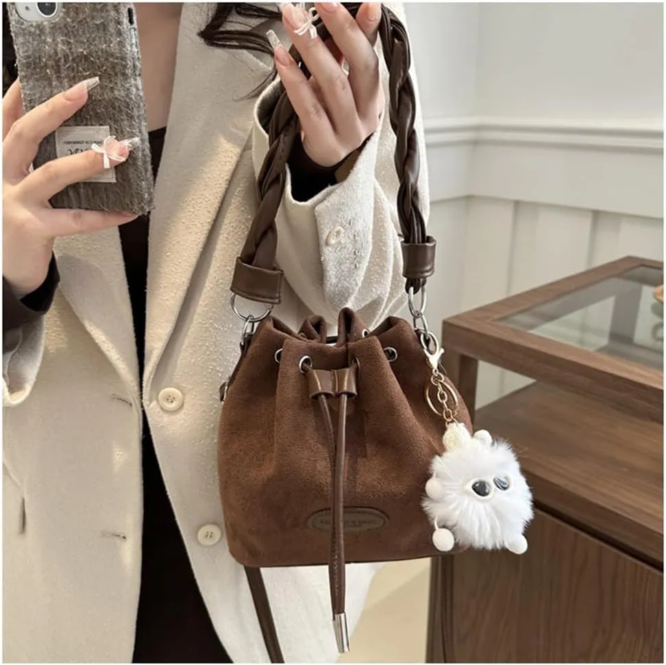 Drawstring Bucket Bag Mini Crossbody Bucket Purses with Top-Handle Hobo Satchel Bucket Bag Small Drawstring Handbag