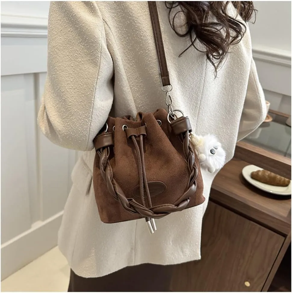 Drawstring Bucket Bag Mini Crossbody Bucket Purses with Top-Handle Hobo Satchel Bucket Bag Small Drawstring Handbag