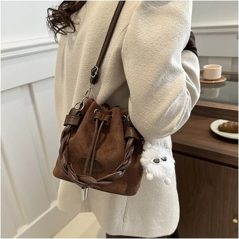 Drawstring Bucket Bag Mini Crossbody Bucket Purses with Top-Handle Hobo Satchel Bucket Bag Small Drawstring Handbag