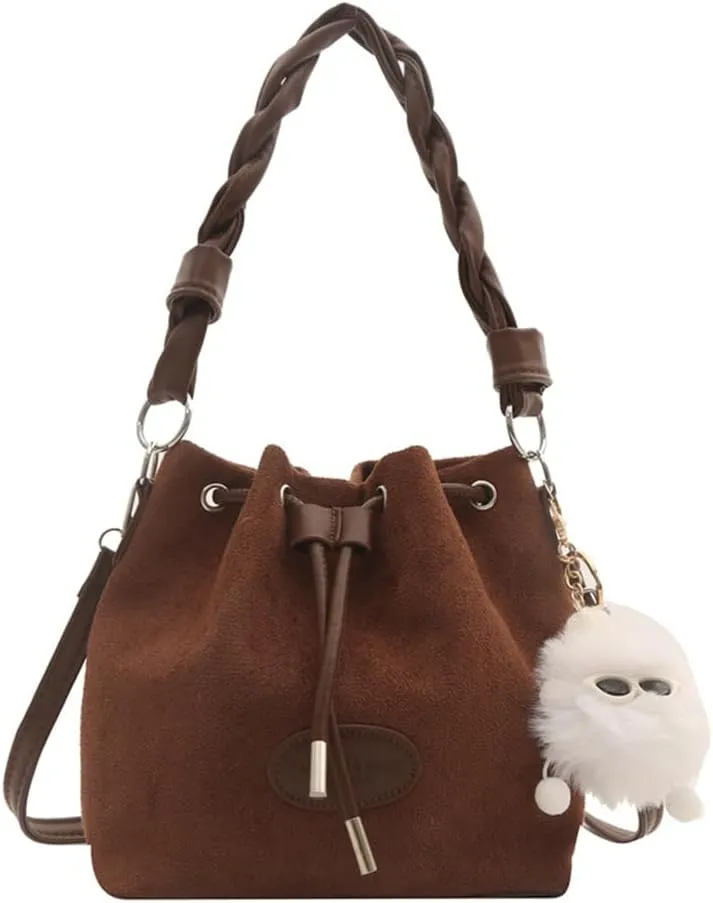 Drawstring Bucket Bag Mini Crossbody Bucket Purses with Top-Handle Hobo Satchel Bucket Bag Small Drawstring Handbag