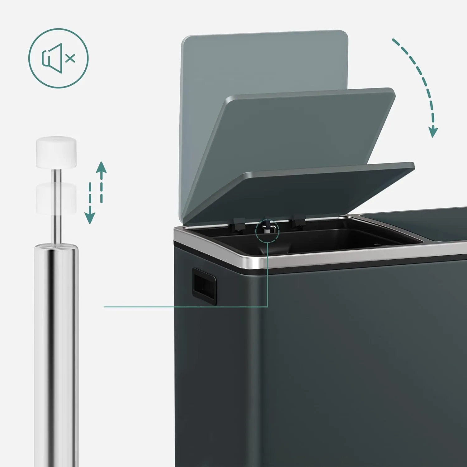 Dual 60 Liters Powder Coated Steel Rubbish Bin - Smoky Grey