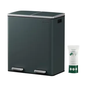Dual 60 Liters Powder Coated Steel Rubbish Bin - Smoky Grey