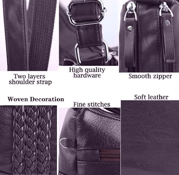 ELDA 10 Pockets Crossbody Purse for Women Medium Pocketbooks Ladies Soft PU Leather Shoulder Bag Ladies Top Handle Satchel