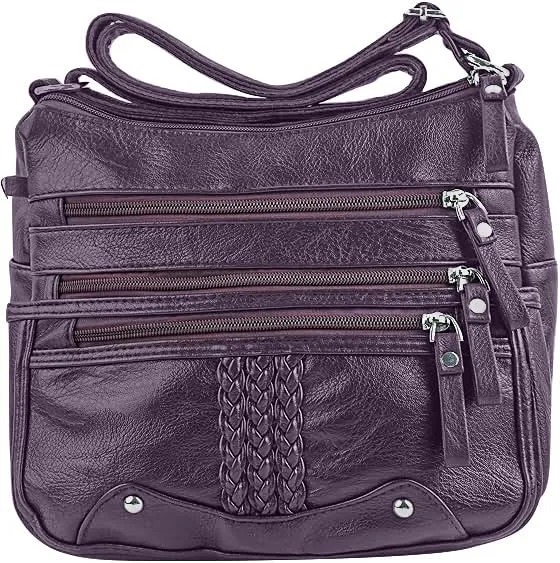 ELDA 10 Pockets Crossbody Purse for Women Medium Pocketbooks Ladies Soft PU Leather Shoulder Bag Ladies Top Handle Satchel