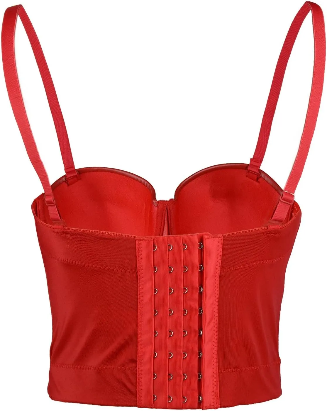 ELLACCI PU Leather Bustier Crop Top Gothic Punk Push Up Women's Corset Top Bra Black