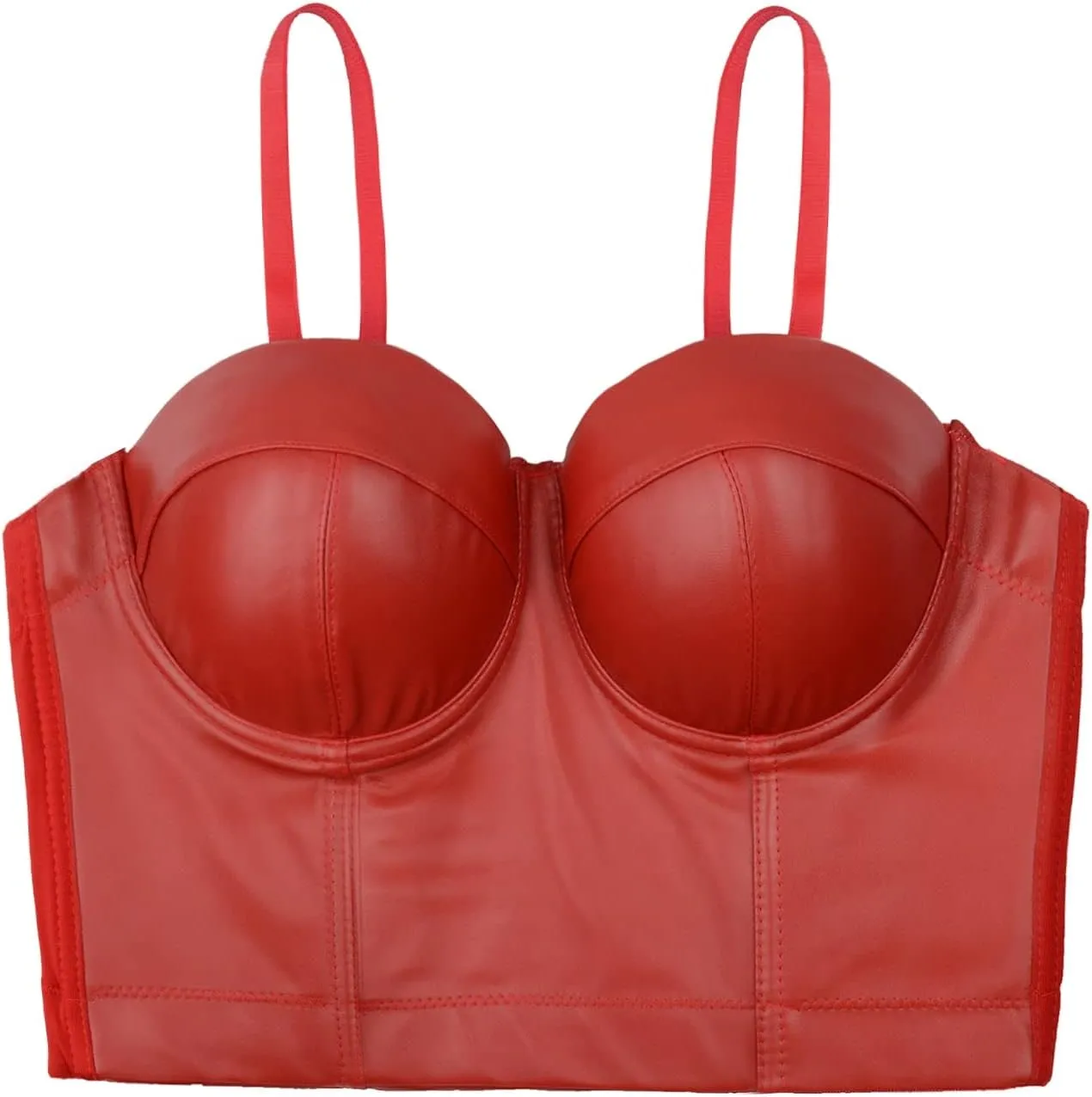 ELLACCI PU Leather Bustier Crop Top Gothic Punk Push Up Women's Corset Top Bra Black