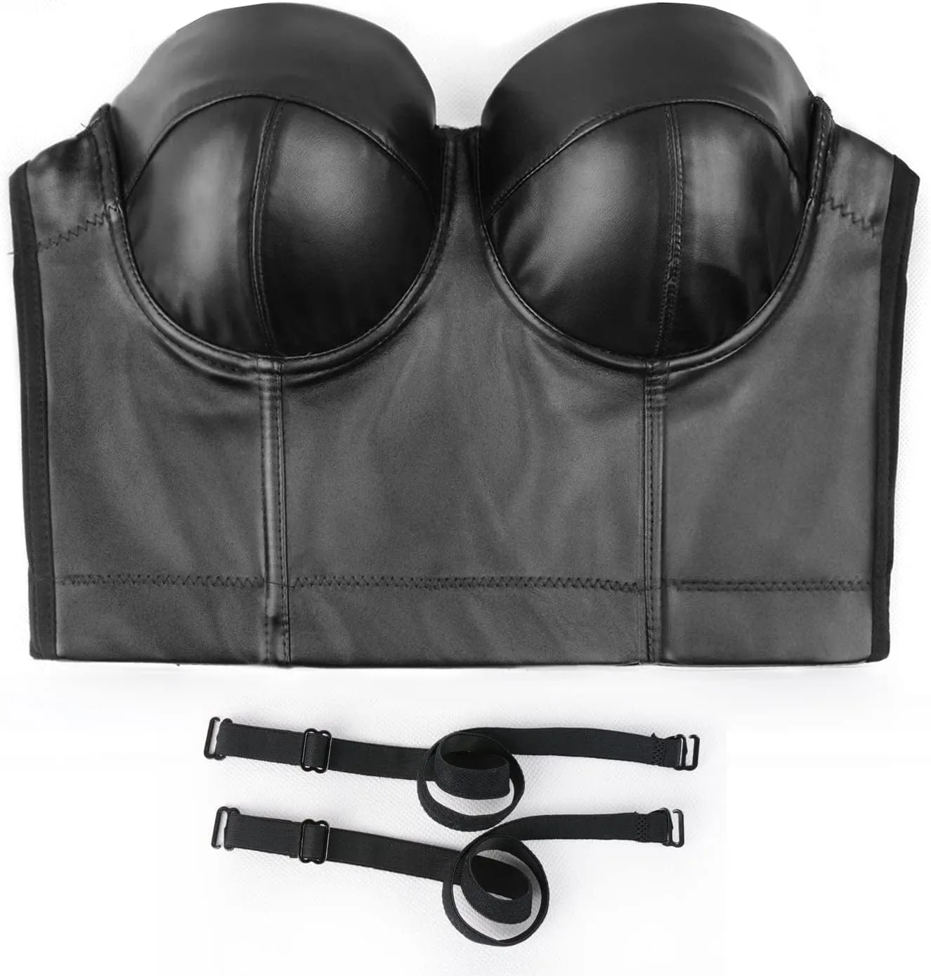ELLACCI PU Leather Bustier Crop Top Gothic Punk Push Up Women's Corset Top Bra Black