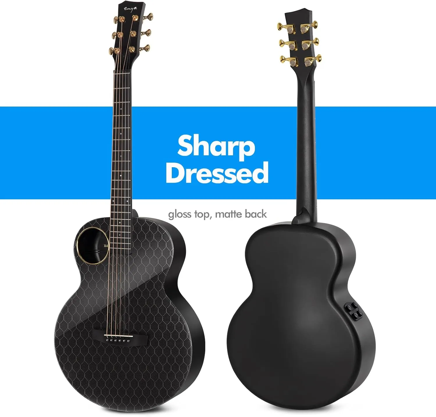 Enya Carbon Fiber Acoustic Electric Guitar X4 Pro Mini AcousticPlus 36” 3/4-Sized Guitar Bundle with Hard Case, Leather Strap, Instrument Cable & USB Type-C Charging Cable(X4 PRO MINI)