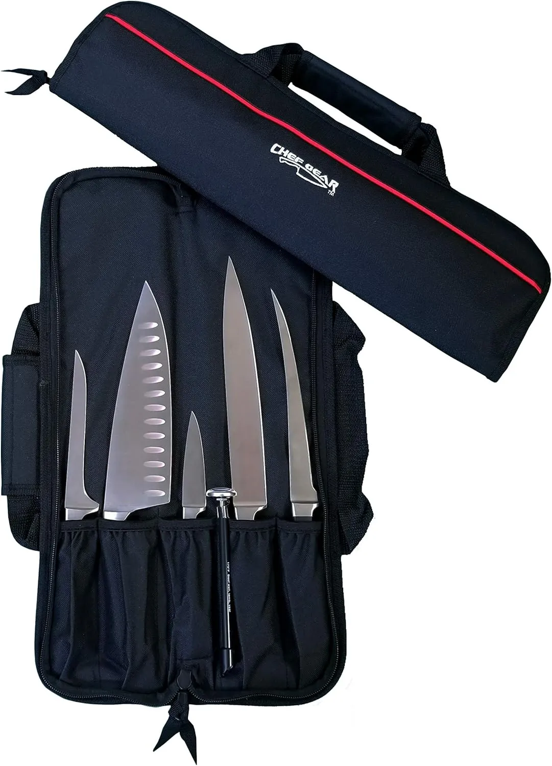 Ergo Chef 5 Pocket Chef Knife Case Roll Bag Bi-Fold (Black) Lightweight - Durable Nylon / Polyester Blend– Perfect for the Busy Traveling Chef