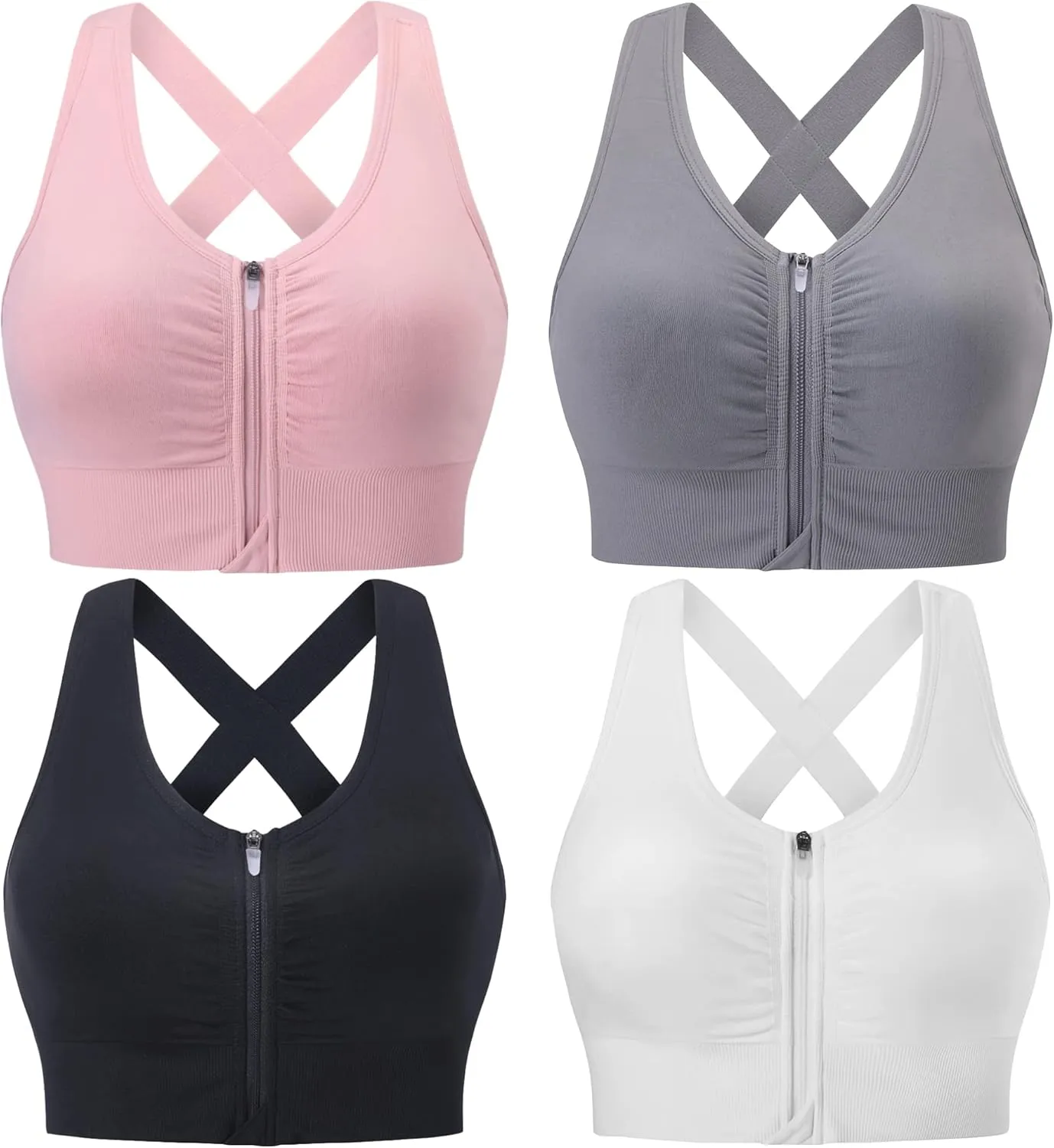 Evercute Zip Front Post-Surgery Bra Women's Wireless Sports Bras Padded Strappy Medium Support Yoga Exercise Athletic Bras