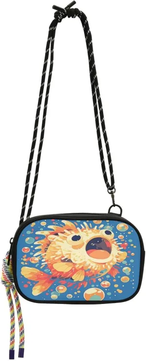 Excited Puffer Fish Dark Blue Womens Sling Purse Crossbody Practical Shoulder Bags with Credit Card Slots for for Women Hiking