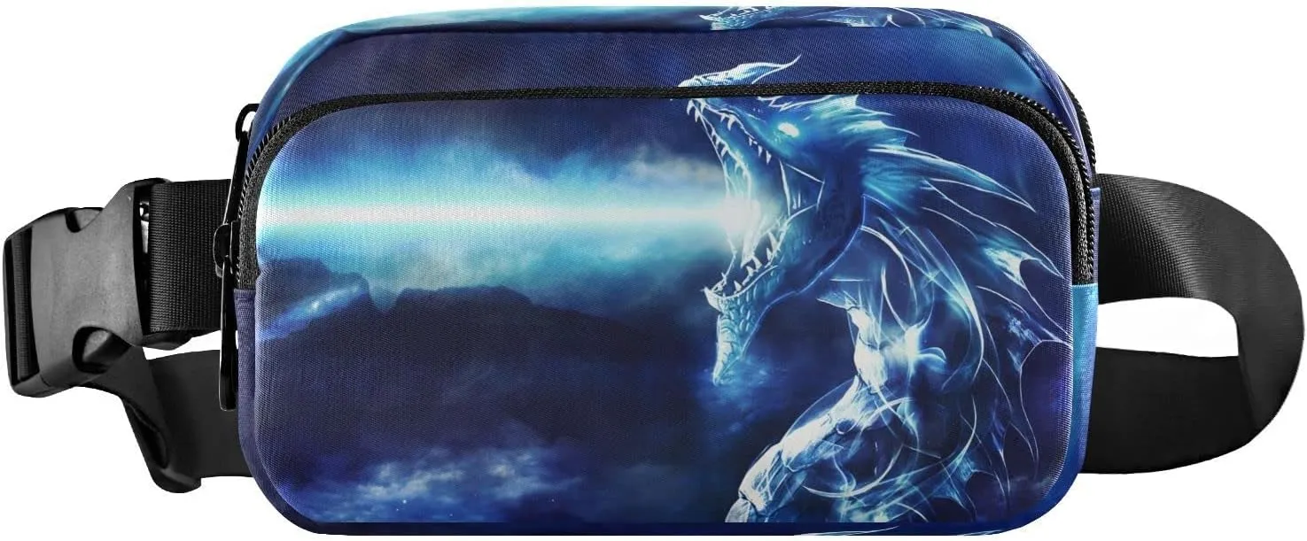Exnundod Blue Angry Dragon Fanny Pack Waist Bag for Women Men, Art Design Adjustable Belt Bag Waterproof Fashion Waist Bag for Traveling Casual Running Hiking Cycling