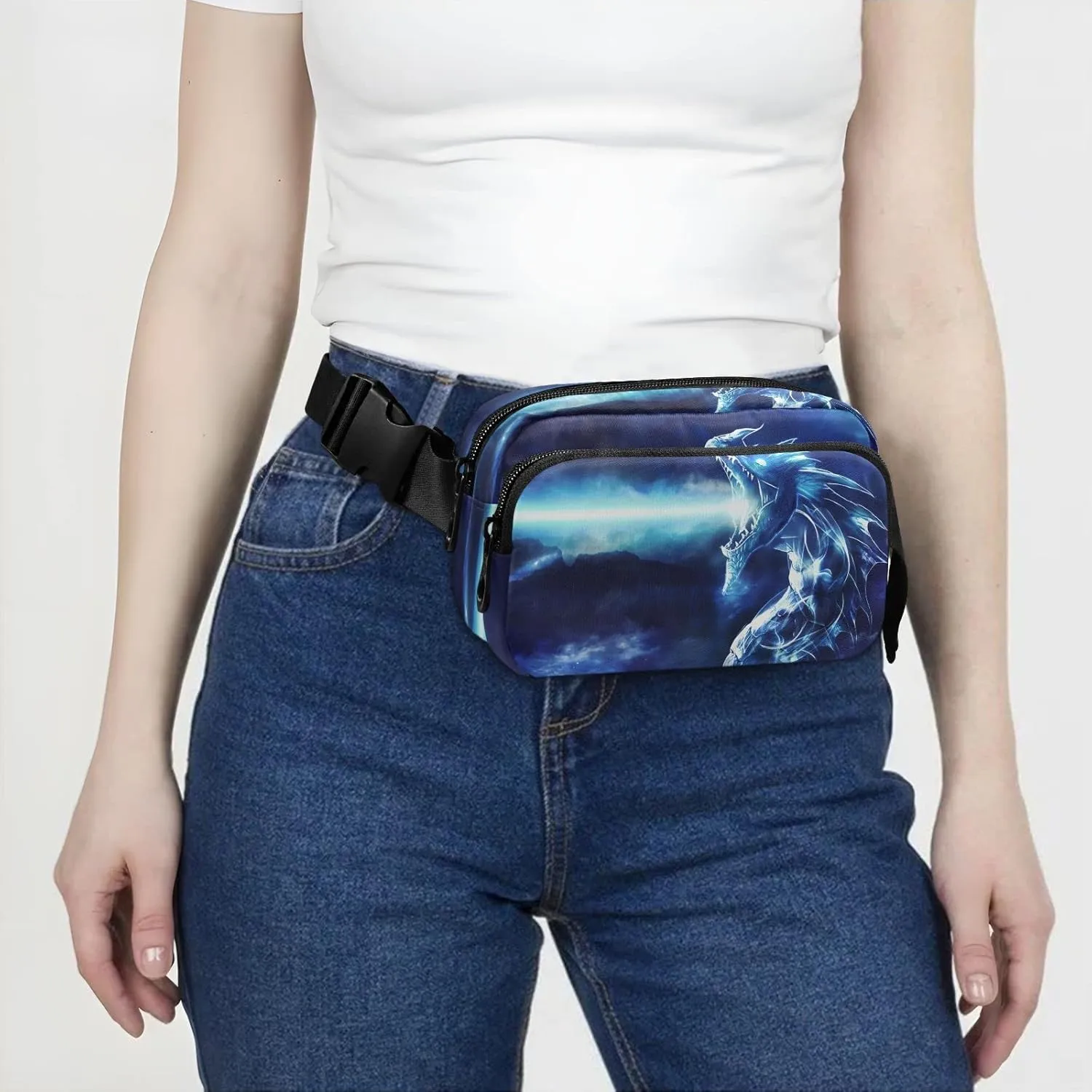 Exnundod Blue Angry Dragon Fanny Pack Waist Bag for Women Men, Art Design Adjustable Belt Bag Waterproof Fashion Waist Bag for Traveling Casual Running Hiking Cycling