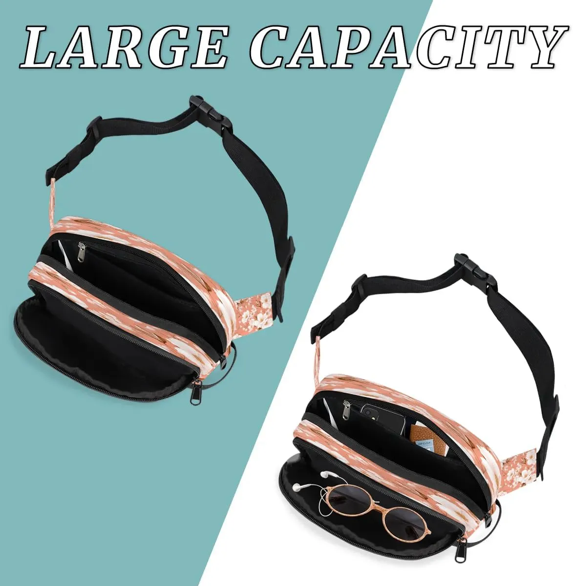 Exquisite Radiant Print Flower Fanny Packs for Women Men Waterproof Waist Bag with Adjustable Strap Belt Bag for Travel Running Hiking