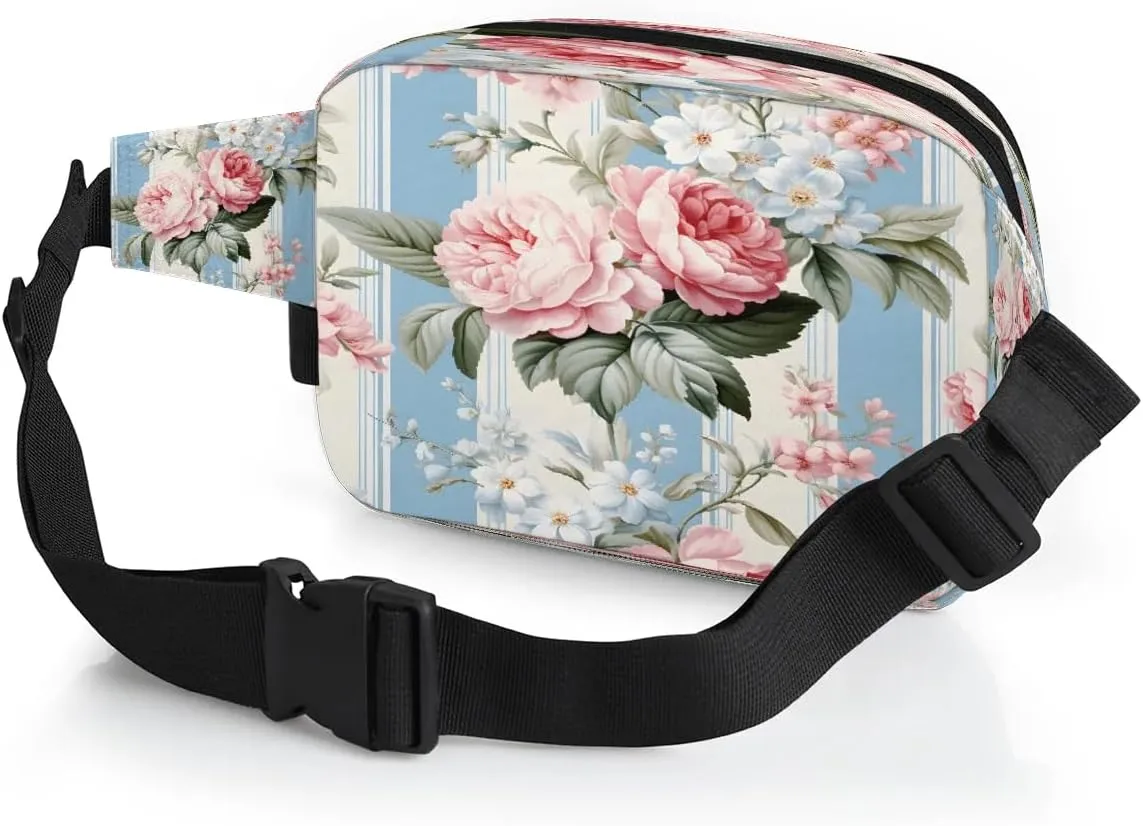 Exquisite Radiant Printings Flower Fanny Packs for Women Men Waterproof Waist Bag with Adjustable Strap Belt Bag for Travel Running Hiking