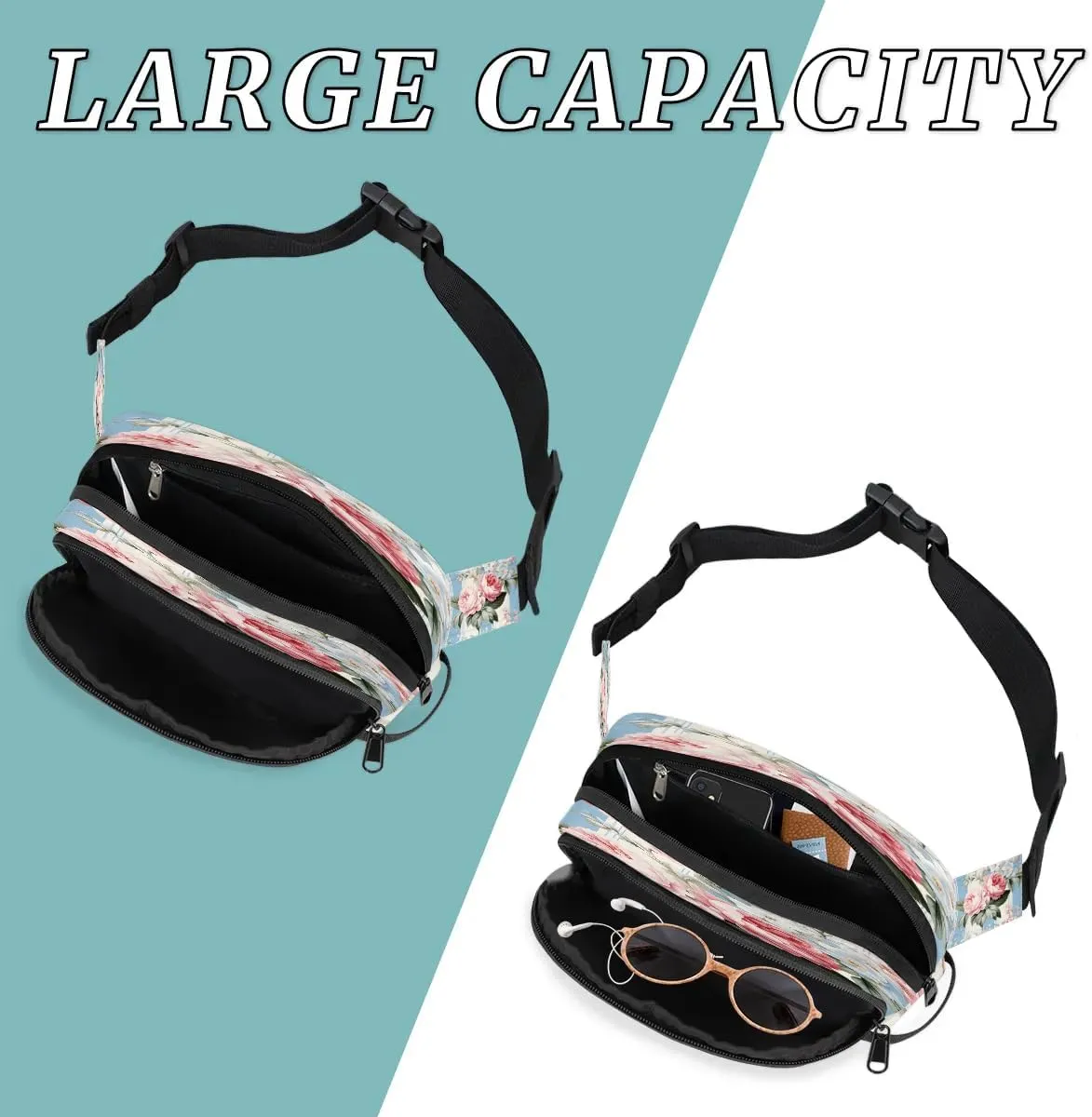 Exquisite Radiant Printings Flower Fanny Packs for Women Men Waterproof Waist Bag with Adjustable Strap Belt Bag for Travel Running Hiking